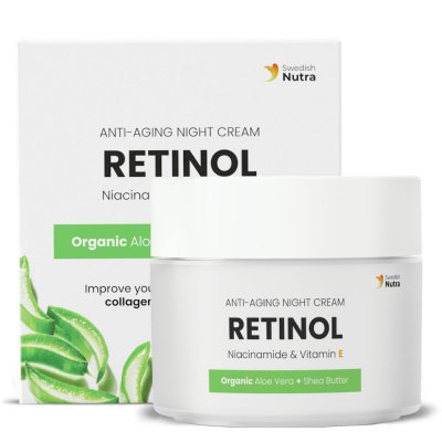 Anti-aging éjszakai krém retinollal, niacinamiddal, növényi olajokkal és vegán kollagénnel, Swedish Nutra, 50 ml Anti-aging éjszakai krém retinollal, niacinamiddal, növényi olajokkal és vegán kollagénnel, Swedish Nutra, 50 ml