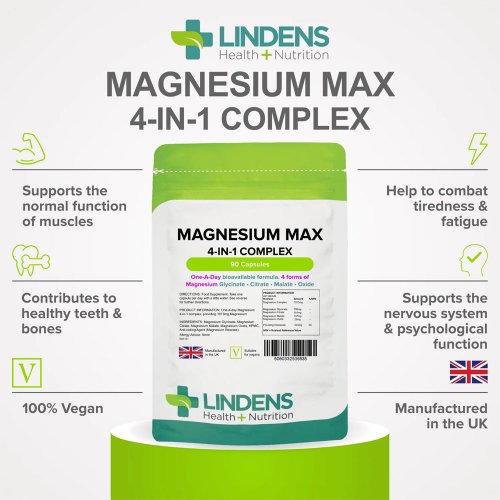 Lindens Magnesium Max 4-in-1 komplex, 90 kapszula