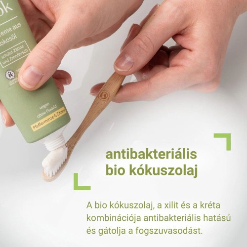 Fogkrém kókuszolajjal – természetesen fehérítő és élénkítő (citromfű–gyömbér) – vegán és fluoridmentes